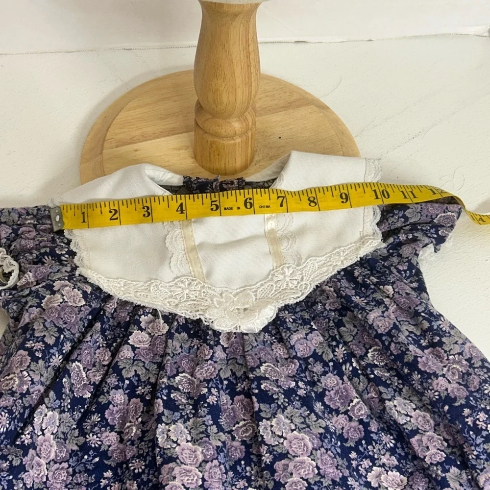 Vintage Navy Floral Dress with Lace Collar